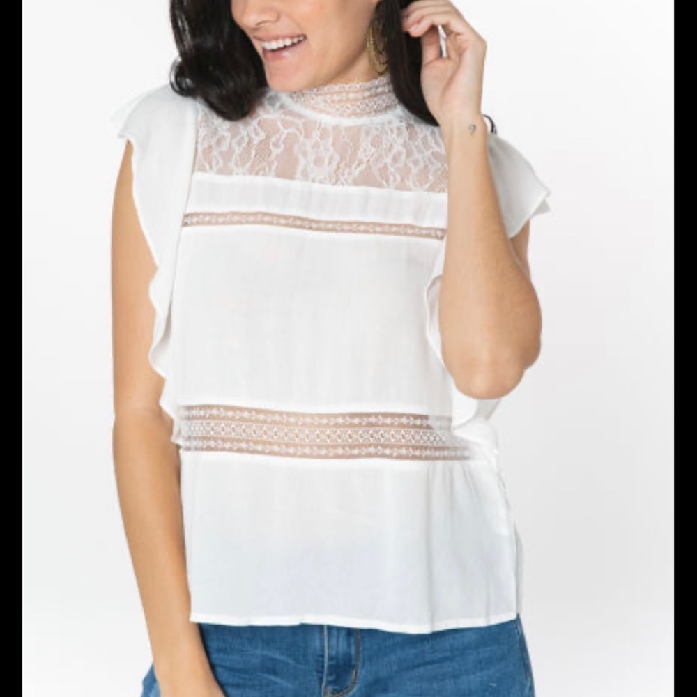 EXPRESS Women's White Lace trim Top
Blouse Petite XS NWT!